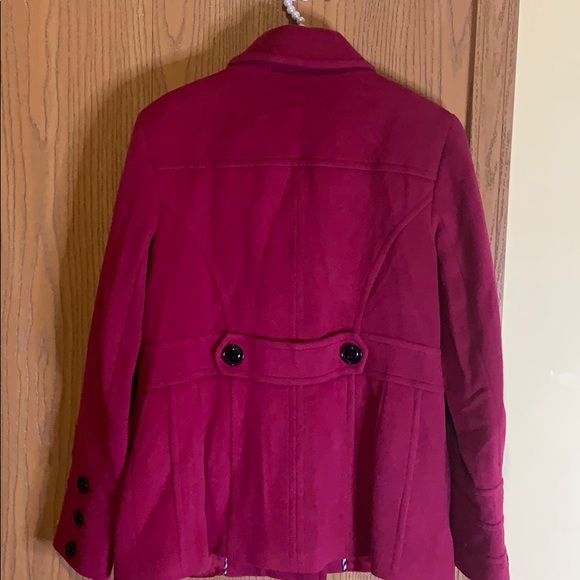 Berry color Pea coat with black buttons - Picture 4 of 7